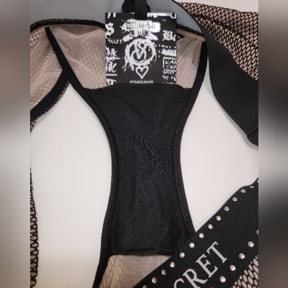 RARE NWT Balmain X Victoria's Secret fishnet bra and panty set size large! - Picture 10 of 11